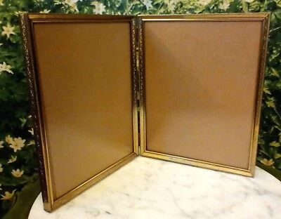 VINTAGE GOLD METAL DOUBLE PHOTO HINGED FRAME 8X10  MID CENTURY  Foto 1 de 4
