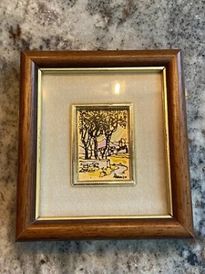 Miniature Venice Canal Oro Foglia Chromolithograph Gold Foil Background Signed - Picture 1 of 8