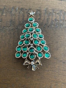 Broche prendedor vintage de Navidad tono plata árbol de navidad con pedrería - Imagen 1 de 3