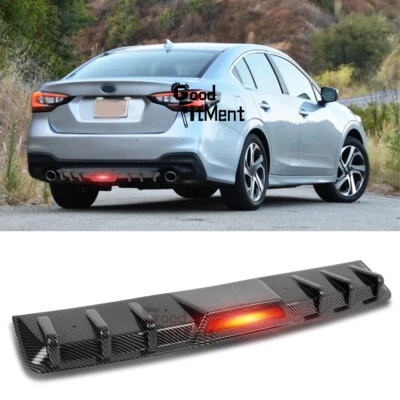 For Subaru Legacy 2010-2024 Carbon Car Rear Bumper Diffuser Lip W/Red LED Light - Image 1 of 4