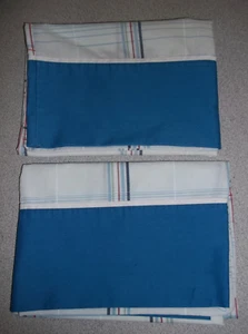 Vintage JC Penney Plaid Standard Pillowcases Set of 2 Blue Plaid Solid Edging - Picture 1 of 9