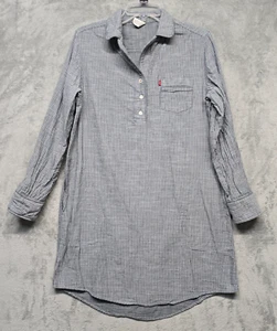 Levis Strauss Dress Womens Sz Medium Grey Pinstripe Chambray Pockets Long Sleeve - Picture 1 of 13