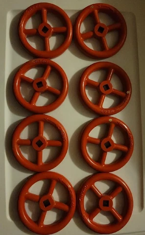 RED Cast ALUMINUM Metal WATER LOT of 8 KNOB VALVE HANDLE STEAMPUNK INDUSTRIAL 5" Cover