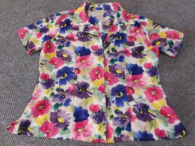 Blusa vintage Christie & Jill 12 roja floral abotonada poliéster clásico top Foto 1 de 4