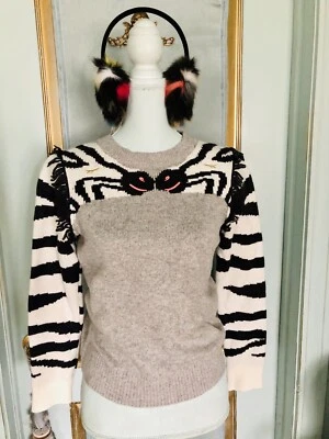 NWT J.Crew Gray Zebra Wool Blend Girl’s Sweater With Ear Muffs Size 14 - Image 1 of 4