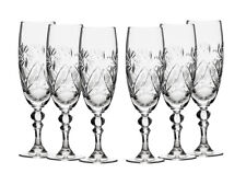 Set of 6 Russian Cut Crystal Champagne Flutes 7 oz - Soviet USSR Stemmed Glasses