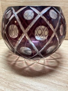 VTG Czech Bohemian Art Nouveau Purple Crystal Cut Clear Rose Bowl flower vase - Picture 1 of 8