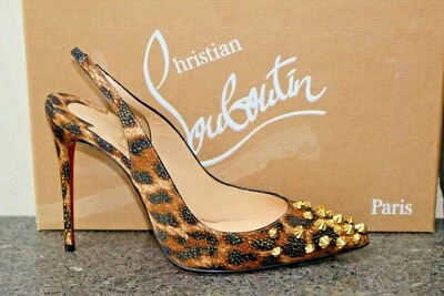 Nuevo en caja Christian Louboutin DRAMA SLING 100 Lurex Panthere Stud Sandalia Zapatos de salón 36 Foto 1 de 4