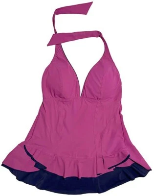 EUC Gottex Profile $80 Violet Navy Belle Curve Halter Peplum Tankini TOP 12  - Image 1 of 4