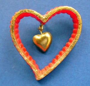 American Greetings PIN Valentines Vintage HEART Open Floating CHARM  80s Brooch - Picture 1 of 3