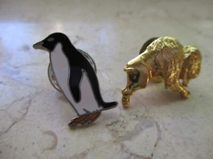 penguin bison vintage 80s 90s gold metal animal enamel travel souvenir pins - Picture 1 of 2