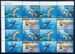 COCOS ISLANDS SEA TURTLES STAMPS 4 BLOCKS OF 4 MNH 2002 TURTLE WILDLIFE MARINE - Picture 1 of 1