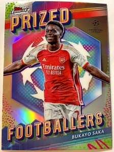 23/24 Topps Finest Bukayo Saka Prized Footballers Refractor PF-2 Arsenal FC - Picture 1 of 2