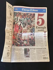Chicago Tribune 1997 Chicago Bulls ganan quinto campeonato de la NBA Michael Jordan - Imagen 1 de 6