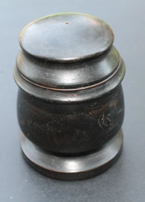 TINTERO de madera antiguo vintage con botella de vidrio y tapa - redondo circular 4 pulgadas Foto 1 de 4