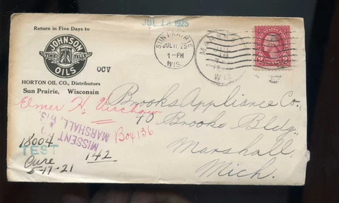 US Illustrated Advertising Cover (Johnson Oils) 1925 Sun Prairie, Wisc Cover