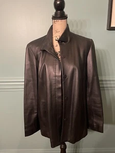 Brooks Brothers Women’s Black Leather Jacket Medium Hidden Buttons Soft - Picture 1 of 12
