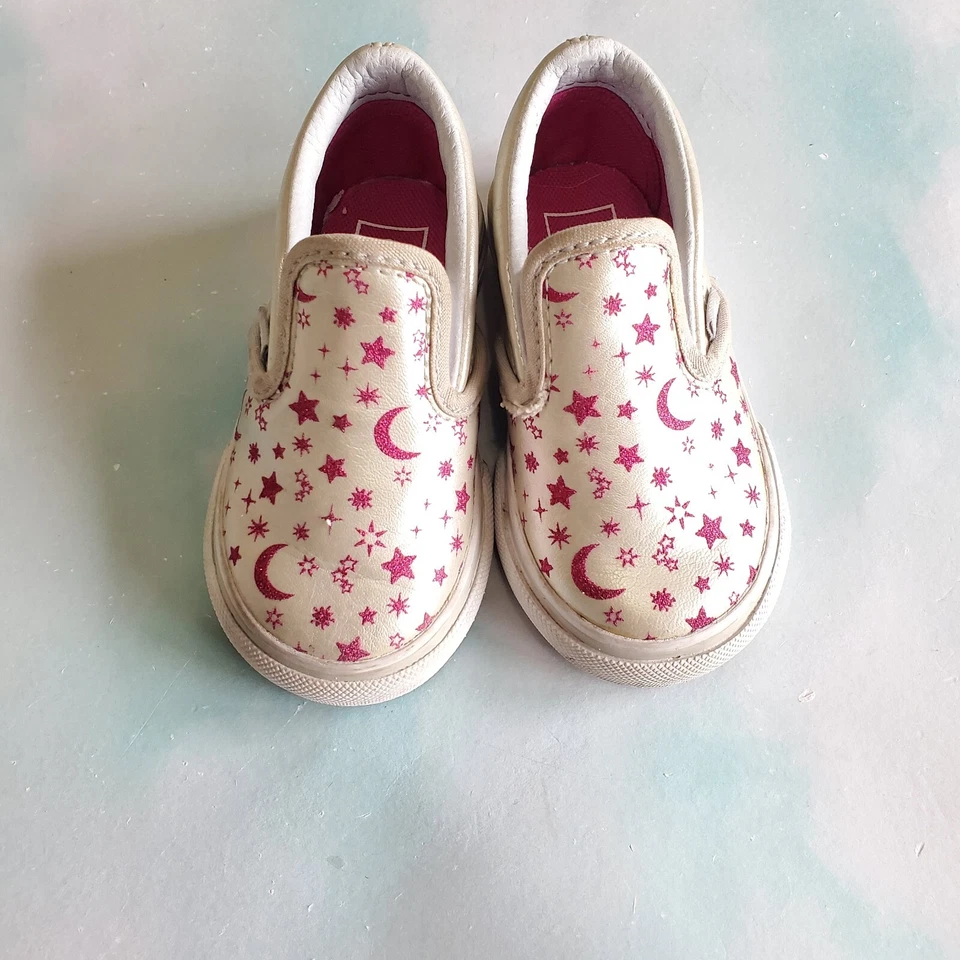 Vans Shoes Size 5.5 Logo Baby Girl Toddler Silver Moon Stars Glittery Slip On - Image 1 of 4