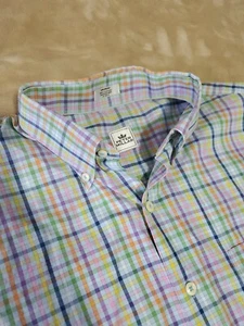 Peter Millar mens button shirt MEDIUM colorful check short sleeve cotton - Picture 1 of 4