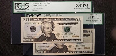 Lots of 2 Fr#2095-A 2009 $20 Error: Insufficient Ink on serial number  - Image 1 of 4