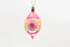 Vetro ornamento rientrato vintage rosso oro rosa bianco strisce di mica Polonia? Scatola #65 - Foto 1 di 8