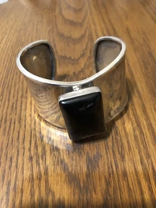 Vintage J Wright Sterlingsilber schwarzer Onyx Armreif Armband - Bild 1 von 12