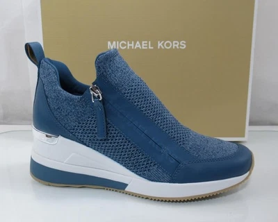 Michael Kors Willis Wedge Trainer Sneakers Zip MK Logo Union Wash Blue Size 8 - Image 1 of 4