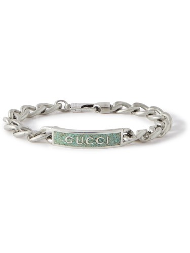 NUOVO GUCCI 678712 Bracciale Smaltato con Catena Logo Gucci Taglia 18 Argento Sterling