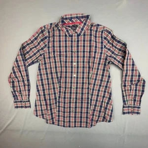 Talbots Button Up Womens 6P Red Blue Plaid Gold Buttons Corp Officewear Chic - Picture 1 of 8