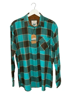 NWT Gioberti teal and brown 100% cotton button down flannel shirt - XL - Picture 1 of 8