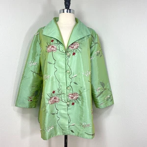 Gump's Chartreuse Satin Floral Embroidered Opera Jacket 2XL 3/4 Sleeves Pockets - Bild 1 von 12