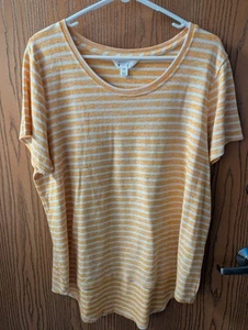 Market & Spruce Yellow Gold/White Striped Short Sleeve Tee Shirt XXL Stitch Fix - Picture 1 of 4