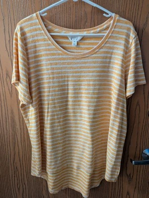 Market & Spruce Yellow Gold/White Striped Short Sleeve Tee Shirt XXL Stitch Fix - Image 1 of 4