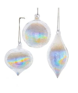 80MM Clear Iridescent Glass Ball, Onion and Tear Drop Ornaments, 3-Piece Box w - Picture 1 of 1