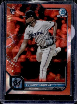 2022 Bowman Chrome Sapphire Edward Cabrera Refractor Orange RC #9/75 Marlins - Image 1 of 2