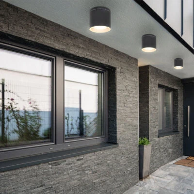 Deckenleuchte Außenlampe Gartenleuchte Glas Aluminium anthrazit IP44 D 10,8 cm - Bild 1 von 4