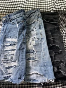 Lot Of 3 American Eagle Jean Shorts Distressed Cut off At The Knee Flex Size 26 - Picture 1 of 10