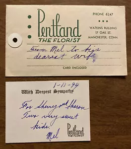 Targhetta vintage 1944 Pentland The Fiorist Flower Shop con card Manchester CT #2 P5c - Foto 1 di 12