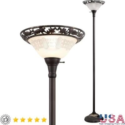 Lámpara de pie victoriana 70 pulgadas pantalla de alabastro base de metal esquina iluminación decoración EE. UU. Foto 1 de 4