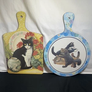 2 Collectable Decorative Cutting Boards Made In England W/Tuxedo Cat & Kittens - Picture 1 of 13