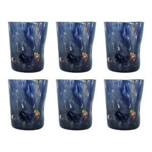 Set Mit Sechs 6 Murano Trinkflasche Kunst Brille Bauchige Blau Handgefertigt - Bild 1 von 12