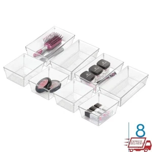8-Piece Clear Plastic Drawer Organizer Set Cosmetics Kitchen Office Storage New - Picture 1 of 6