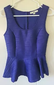 YA Los Angeles Womens Peplum Tank M Blue Textured Stripe Back Zipper Detail EUC - Picture 1 of 4