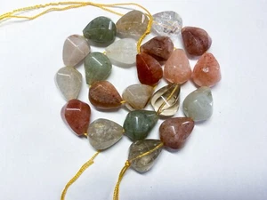 Mehrfarbiger Rutilquarz facettierte Träne 13x18 mm 7 Zoll. Vintage Edelstein Perle. - Bild 1 von 4