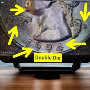 Rare Double Die Obverse/Reverse 1994 D US 25 Cent Washington Quarter 1 in ebay - Picture 1 of 19