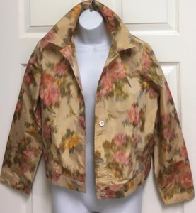 A'NUE LIGNE FABULOUS MUTED GOLD FLORAL THIN ABALONE BUTTON SHORT JACKET TOP M - Bild 1 von 8