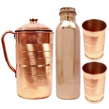 Pure Copper Water Bottle Handmade 900Ml, 1500Ml Jug & 2 Glass Tumbler Combo Pack