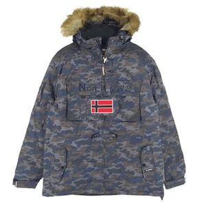 Geographical Norway Men Parka Jacket Anorak Blue Camouflage Mv5 Size S - Picture 1 of 12