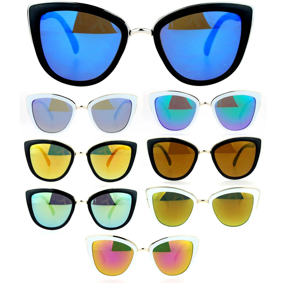 SA106 Color Mirror Lens Diva Oversize Metal Brow Trim Cat Eye Sunglasses — 第 1/1 张图片