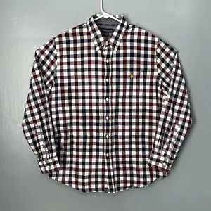 US Polo Assn Shirt Men Large Red White Blue Plaid Button Down Casual Dress Shirt - Picture 1 of 11